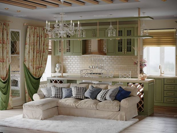 Дизайн студии совмещенной с гостиной